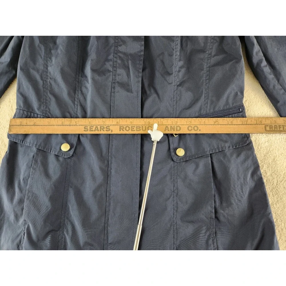 Cole Haan Signature Women's Small Navy Hooded Rain Coat Drawstring Hood_10